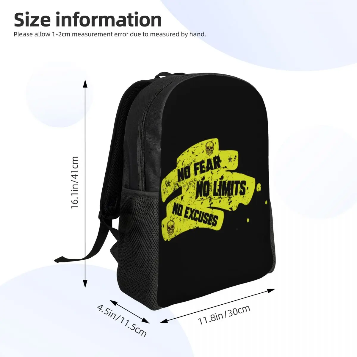 No Fear No Limits No Excuses Backpack for Women Men Water Resistant School College Bag Print Bookbag