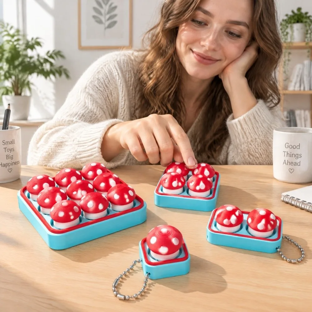 Keyring Mushroom Finger Button Clicker Clicking Pressure Cute Fidget Keychain Clicker Fidget Students
