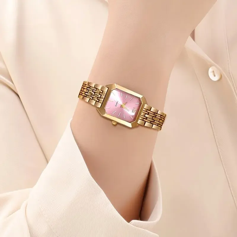Simple and versatile square quartz watch with steel strip, fashionable quartz watch, fashionable student watch for women