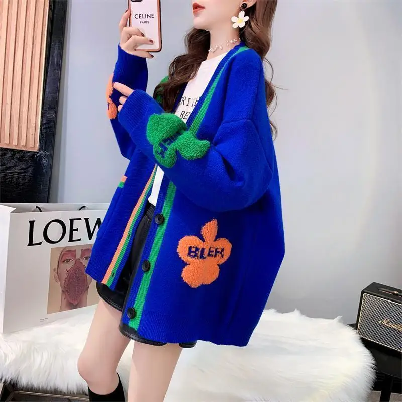 Slouchy Style Sweater Cardigan Women\'s Medium Length 2023 New Autumn and Winter Style Foreign Style Versatile Knit Coat