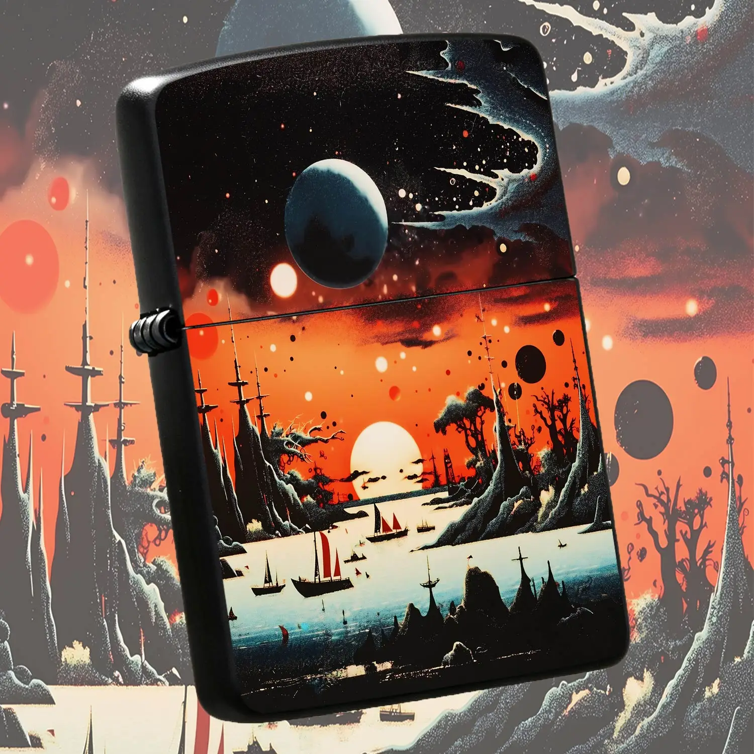 Surreal Alien Coast Scenery Printed Lighter, Multi-Celestial Fantasy Art Pattern PORTABLE Ignition Tool, Ideal for Daily Candle Lighting, Outdoor Camping, Universal for All Scenarios, Stylish Sci-Fi Themed Practical Ac A Humorous And Intere