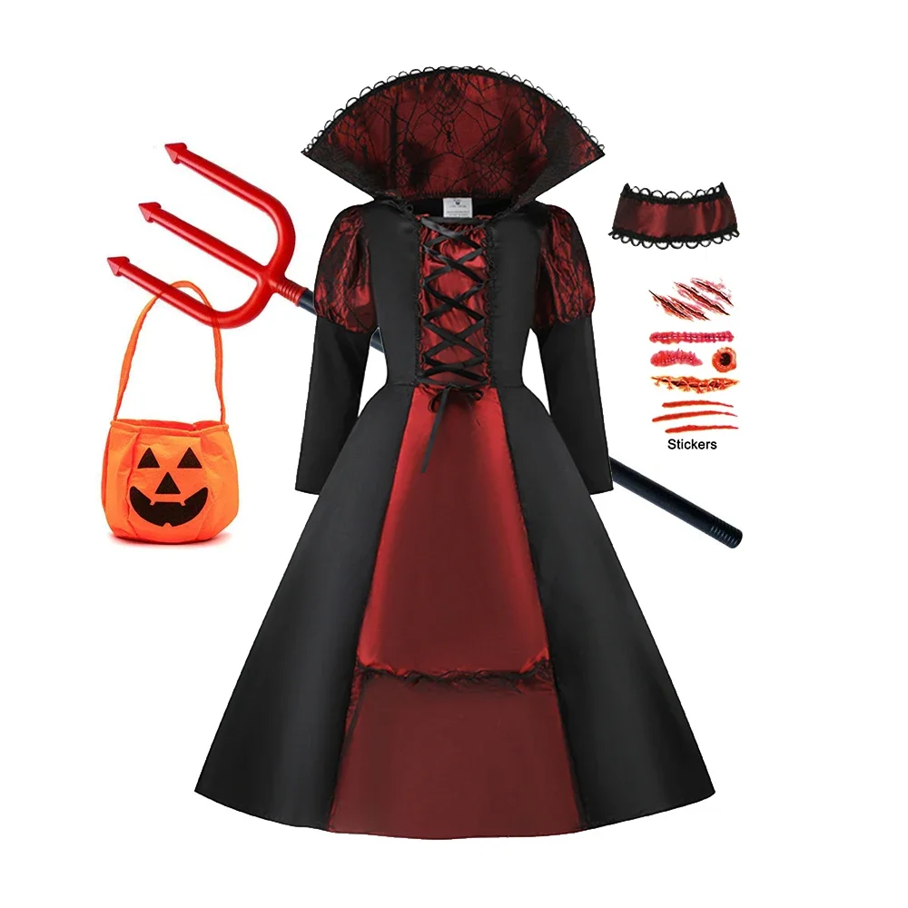Girls Halloween Ghost Bride Costume Vampire Dress Up Child Evil Terror Vampiress Role Play Carnival Party Cosplay Outfits image 6