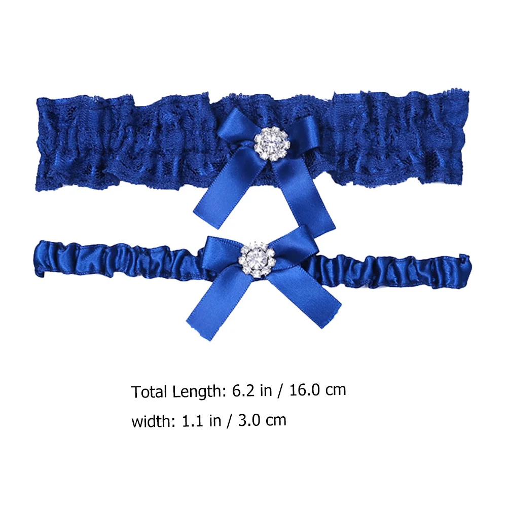 1Set Blue Bow Lace Wedding Garter Bridal Elastic Bowknot Ring Leg Leg Decoration Elegant Wedding Lace Garter