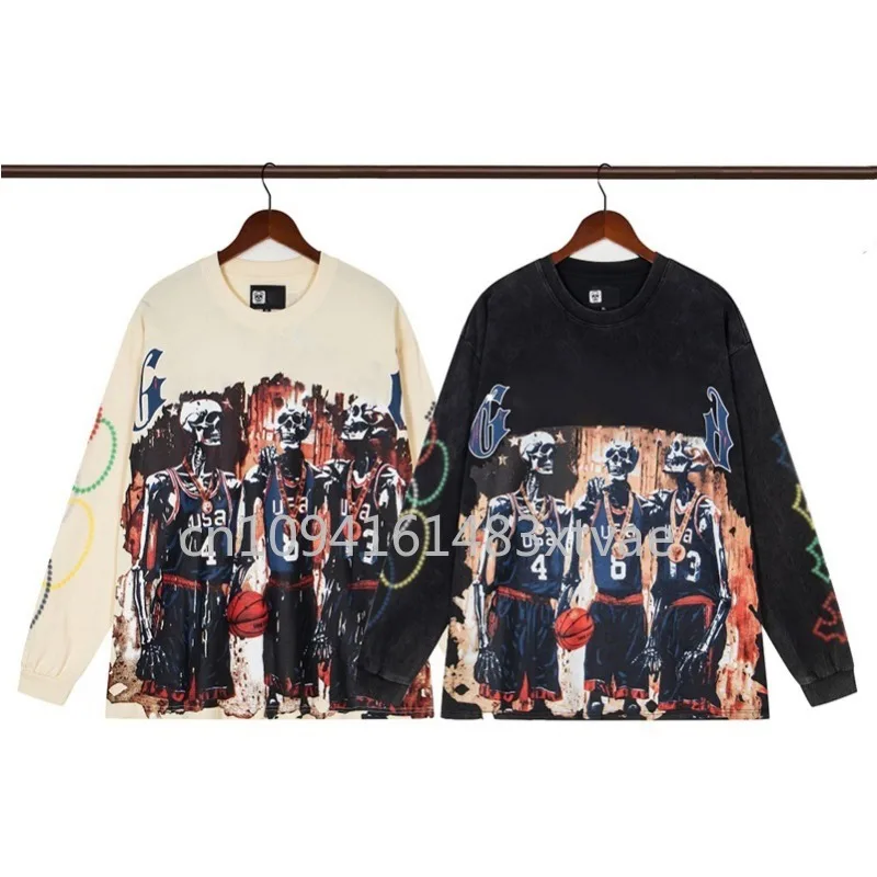 

Luxury Design Men's GS Long Sleeve T-shirts Basketball Players Print Top Tees Designer Brand High Street Loose T-shirts