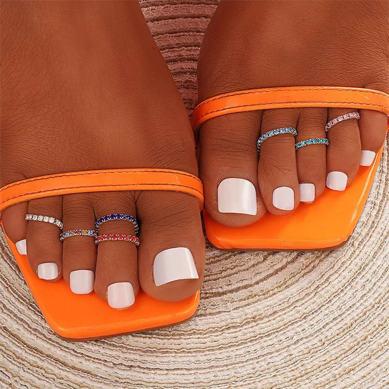 Rhinestone Colorful Stretch Toe Ring Fashion Elastic Finger Ring Ornaments Summer Jewelry 6Colors Equally Mixed Total 12pcsx