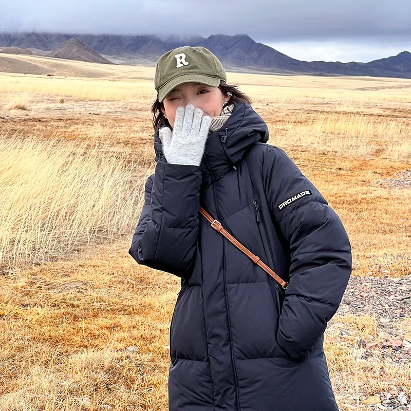 

Letter Thick Warm Casual Loose Elegant Splice Coat Autumn Winter 2025 Long Coats Women Hooded Zipper Stand Collar