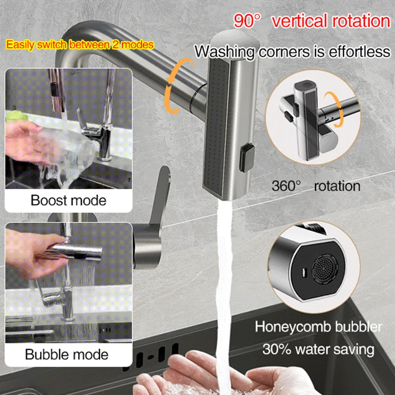 Faucet Extender Kitchen Rotation Faucet Extender Head Waterfall Faucet Splashproof Extension Faucet Aerator Large Water Flowing