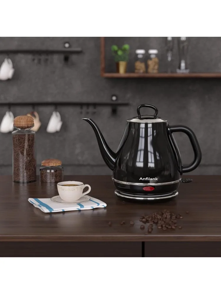 Bollitore elettrico a collo di cigno, bollitura rapida da 1 litro 1500 W, bollitore per caffè e tè senza BPA in acciaio inossidabile al 100%, bollitore per acqua