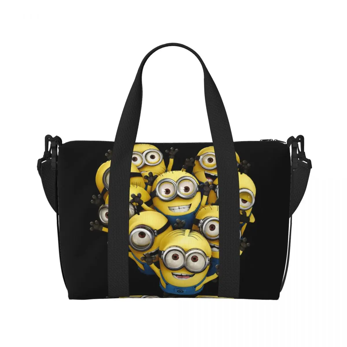 Custom M-Minions Cartoon Heart Tote Bag for Women Large Capacity Gym Beach Travel Bags