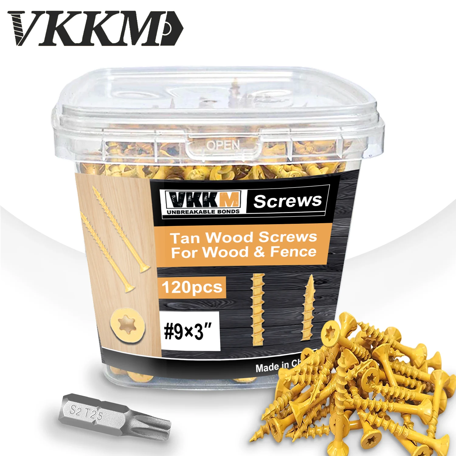 

VKKM 120 шт. 3-дюймовых палубных винтов, шурупов по дереву # 9*3, покрытие из эпоксидной смолы, дополнительное звездное сверло T25, желтое