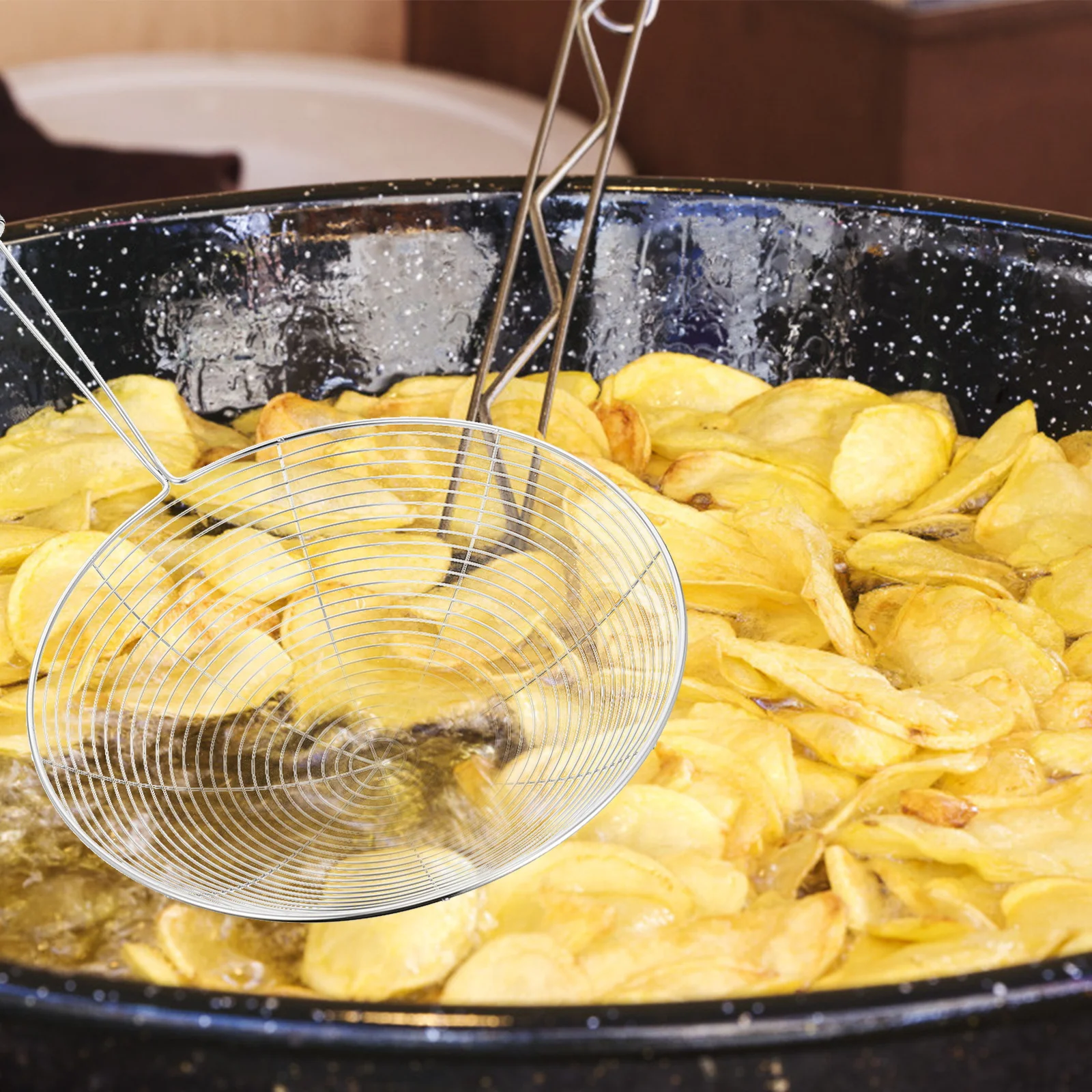 

1Pcs Stainless Steel Skimmer Strainer Long Handle Safety Ladle for Soup Oil Frying Pasta Noodles Kitchen Mesh Sieve