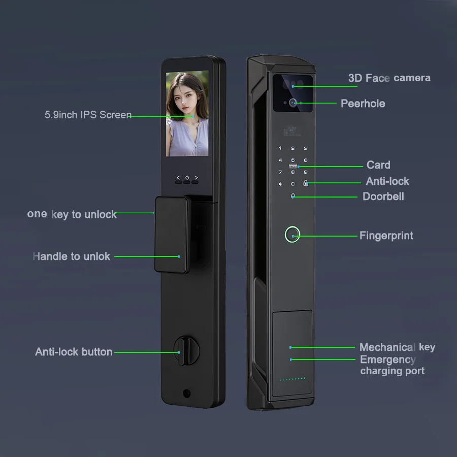 Glomarket Tuya App Smart Door Lock Electronic Automatic 3d Face Recognition Fingerprint Keyless Password Digital Smart Lock