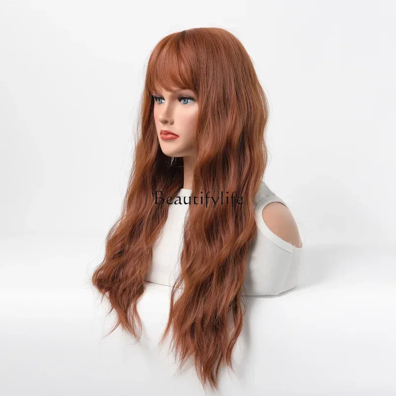 Long roll hair mechanism synthetic head cover, large wave corn hot gold hair cover