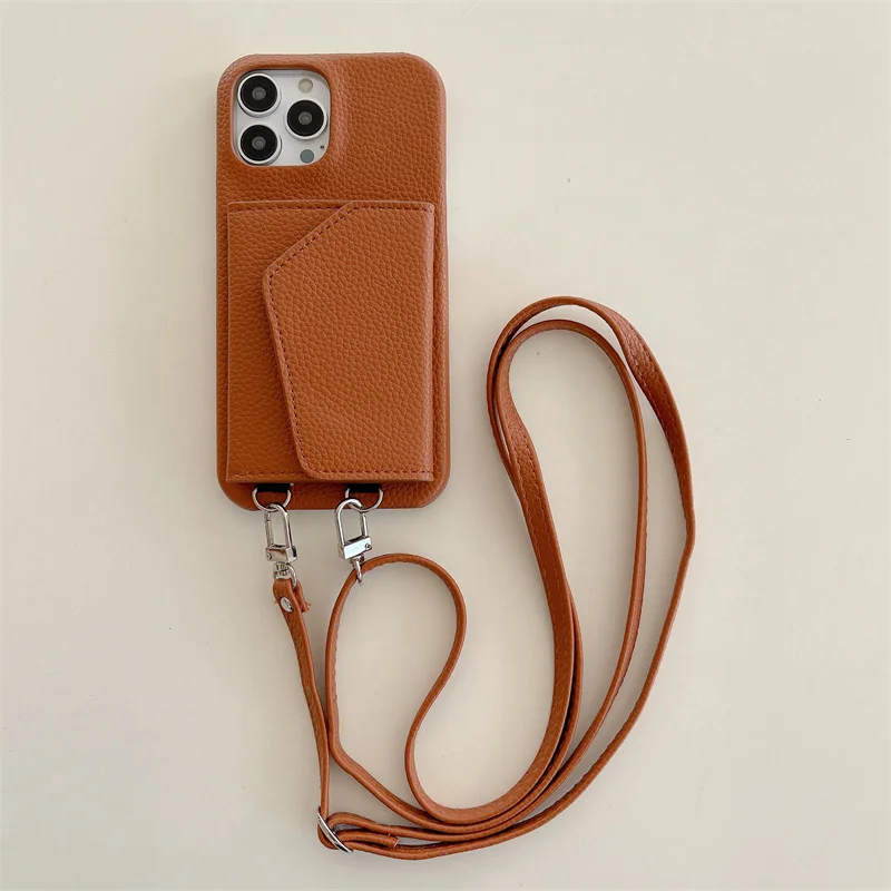 Trendige Crossbody-Leder-Brieftaschenhülle mit Lanyard für iPhone 18 17 18Pro 16 15 17Pro 14 13 Pro Max 12 16Pro, Handytasche mit Schminkspiegel – Detail 10