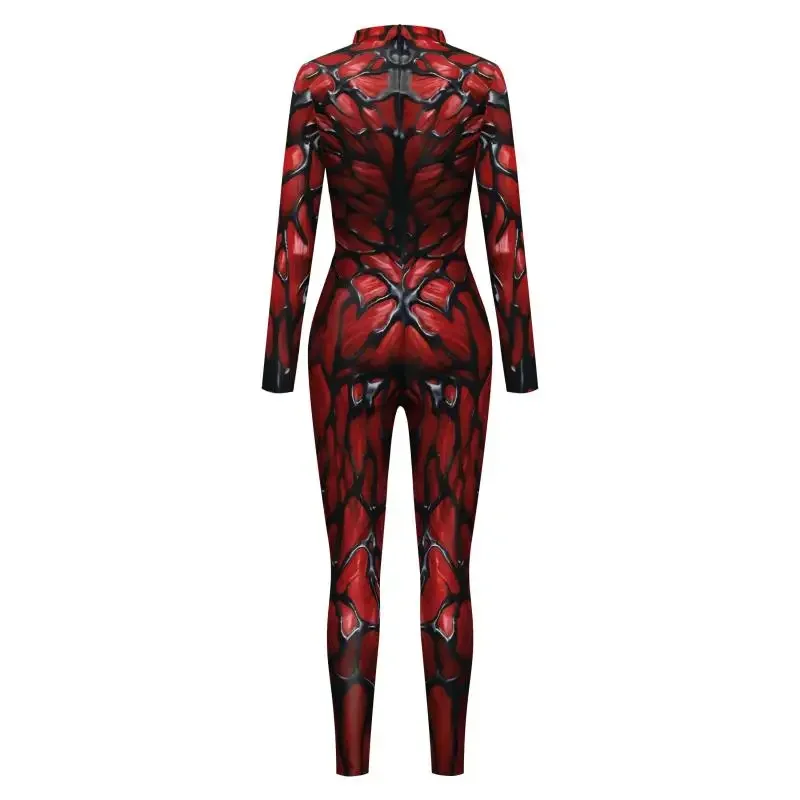 Rood Spierpatroon Jumpsuit Halloween Zombie Cosplay Kostuum Vrouw Man Feest Bodysuit Spandex Zentai Pak Volwassen Carnaval Rompertjes