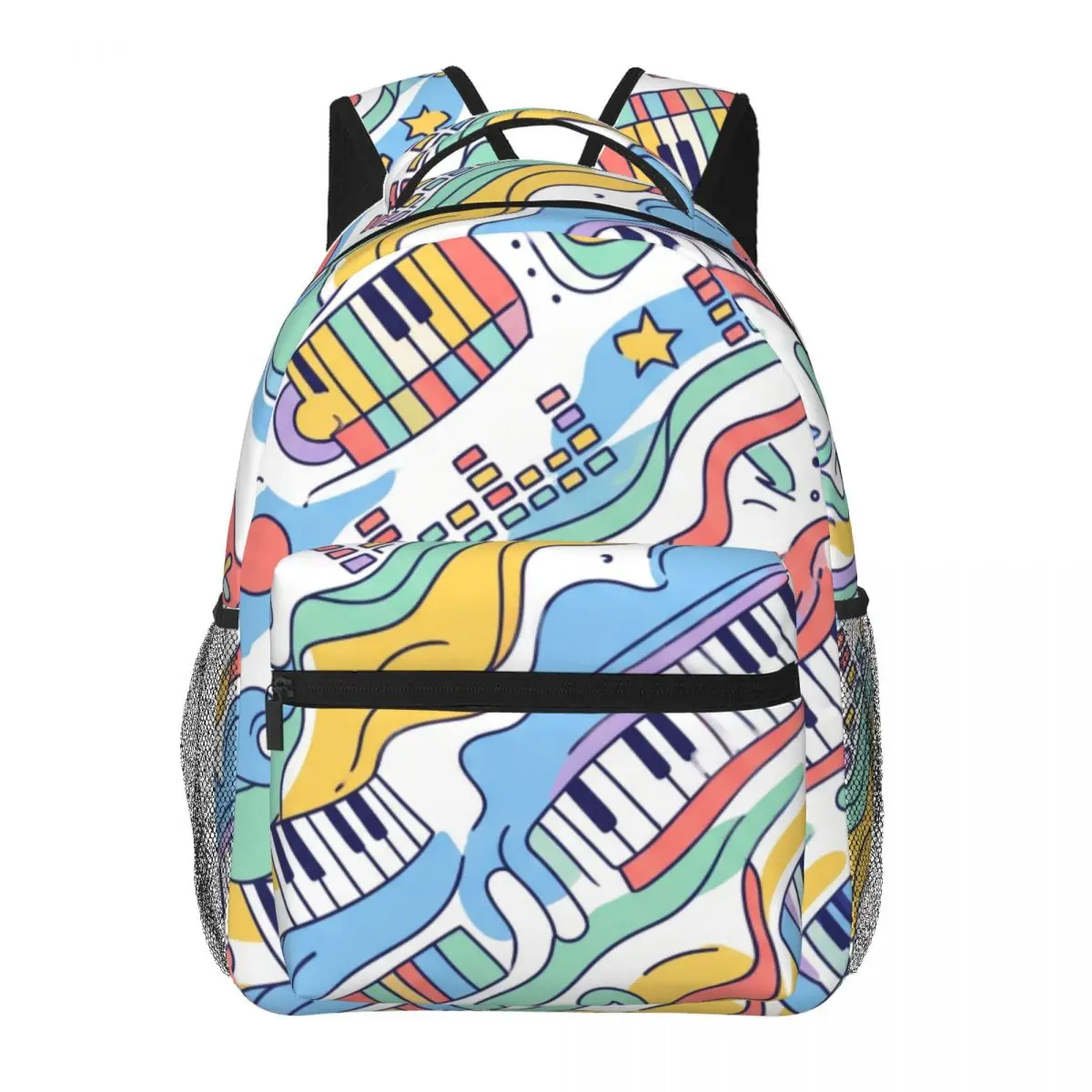 Print School Backpack Center Rhythm Mark Music Note Checker Dot Preppy School Black White Edgy Daypack for School Work Weekend