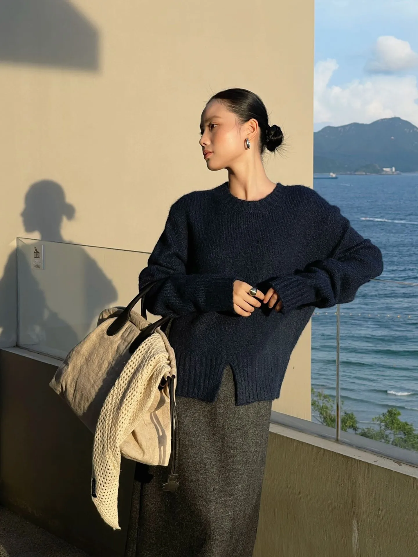 

PURIYH женский круглый вязаный свитер Ne Long Sve, свободный крой, модная внутренняя и верхняя одежда для поездок на работу