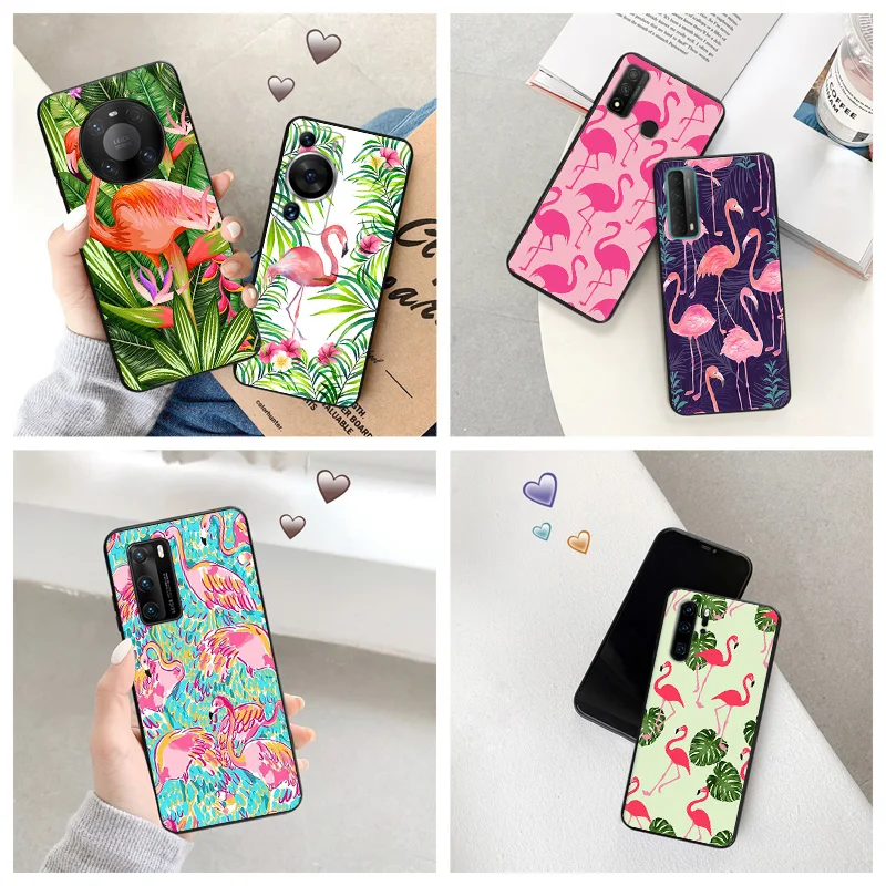 Silicone Black Phone Case for Motorola G200 5G G30 G31 One Fusion Pink Flamingo Plants Huawei P40 P30 P20 P Smart iphone6 Cover