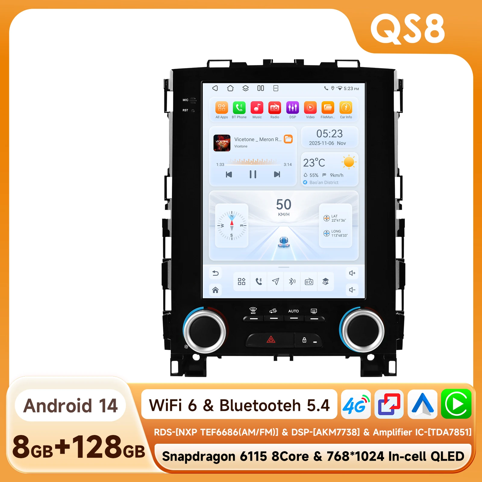 Hizpo 9.7 inch Smart Monitor voor Renault Megane 4/Koleos/Samsung SM6/Talisman 2017 - 2019 Stereo Speler Head Unit QLED Scherm 8+128G