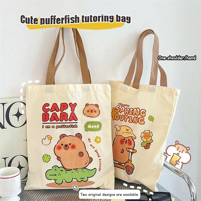 Sac en toile de grande capacité Kapibala, sac à provisions Capybara, sacs fourre-tout initiés, sacs de rangement pour la papeterie, mignon