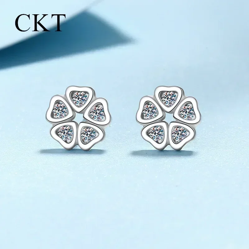 

18K White Gold Luxury Platinum Pt950 0.25ct Moissanite Stud Earrings Famale Cute Wind Flower Shape Gift Wedding Fine Jewelry