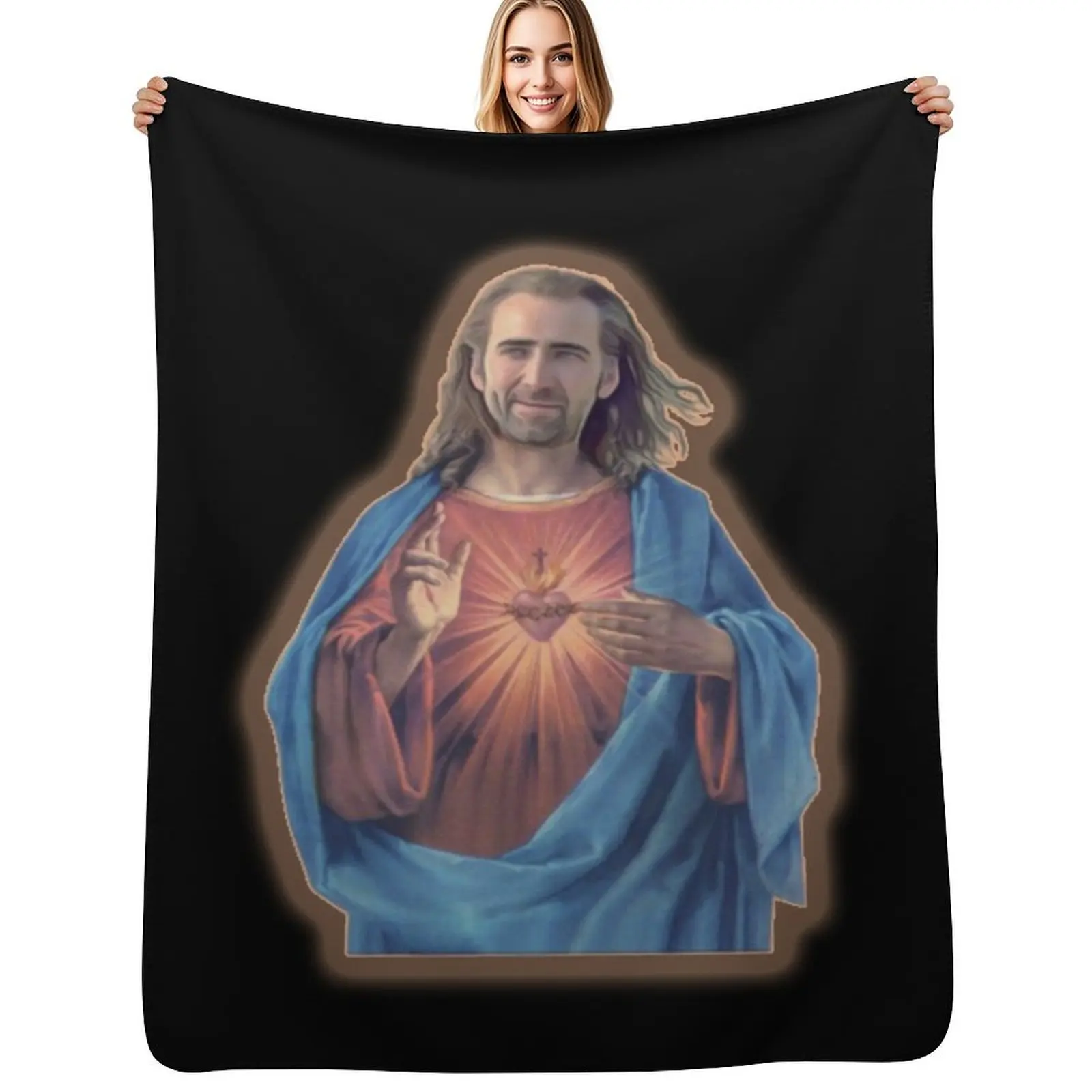 

Nicolas Cage as Jesus - Nicholas Cage - Nick Cage - Nic Throw Blanket Soft Comfort Blanket for Reading Watching TV