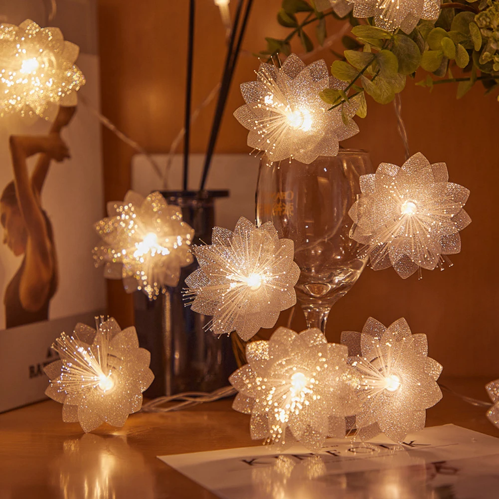 LED Flower Fiber Optic Fairy Lights Garland Battery Operated Twinkle String Light Copper Wire Lighting Wedding Christmas Decor