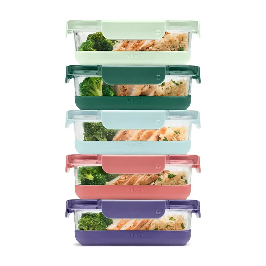 

Duraglass Refresh 3.4 Cup Meal Prep Sets 10Pc, 5 Pack Set Glass Food Storage Container with Silicone Boot and Airtight BPAFree P