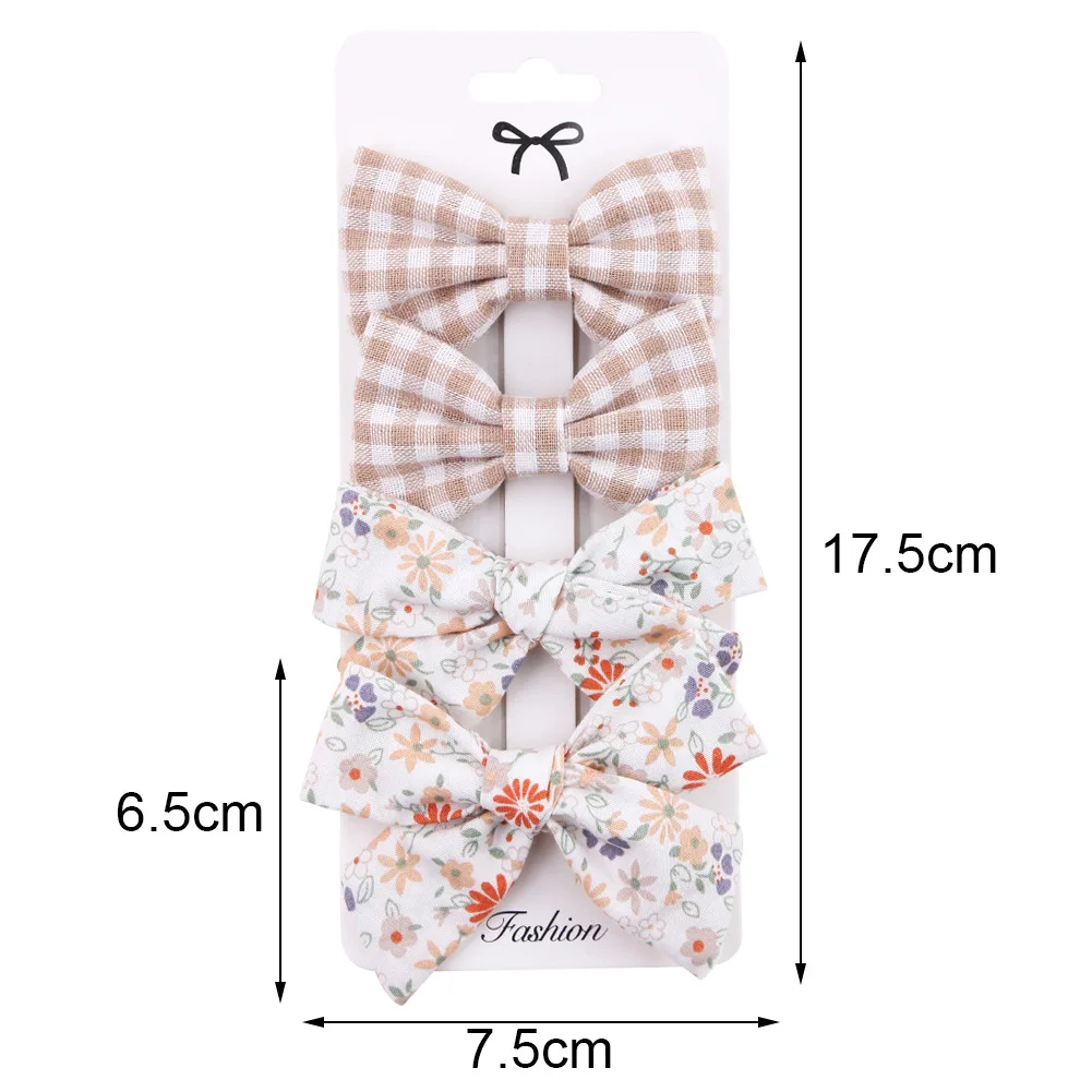 4Pcs/Set Solid Floral Print Bows Hairpins Hairclip for Kids Muslin Cotton Linen Barrette Flower Side Baby Girl Hair Accessories