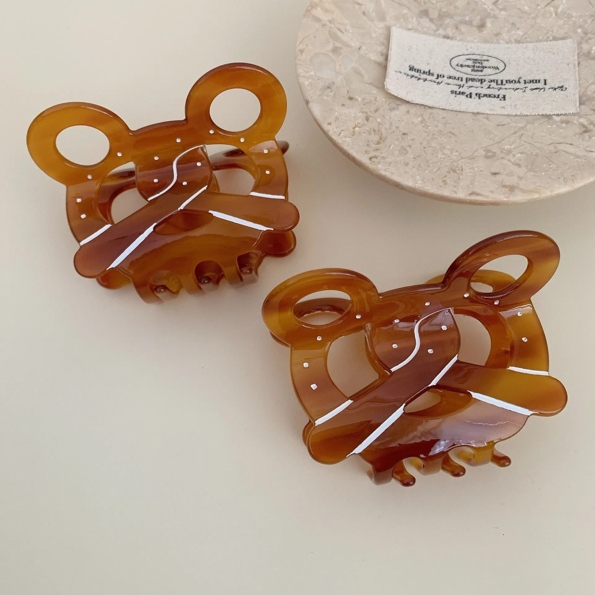 New Retro Doughnut Bear Grip Acetate Hair Claw Classic Fashion Versatile Girl Gift Crab Clip Female Hair Accessories