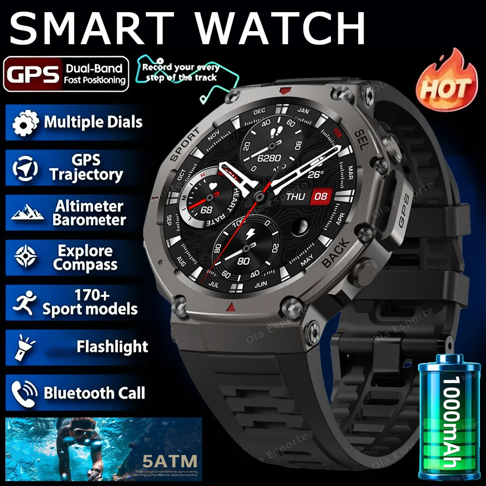 

Новые смарт-часы 2026 DM58 с GPS, AMOLED-экраном, сенсорным управлением, водонепроницаемостью 5ATM, компасом для активного отдыха, мониторингом фитнеса и спортивных показателей для мужчин