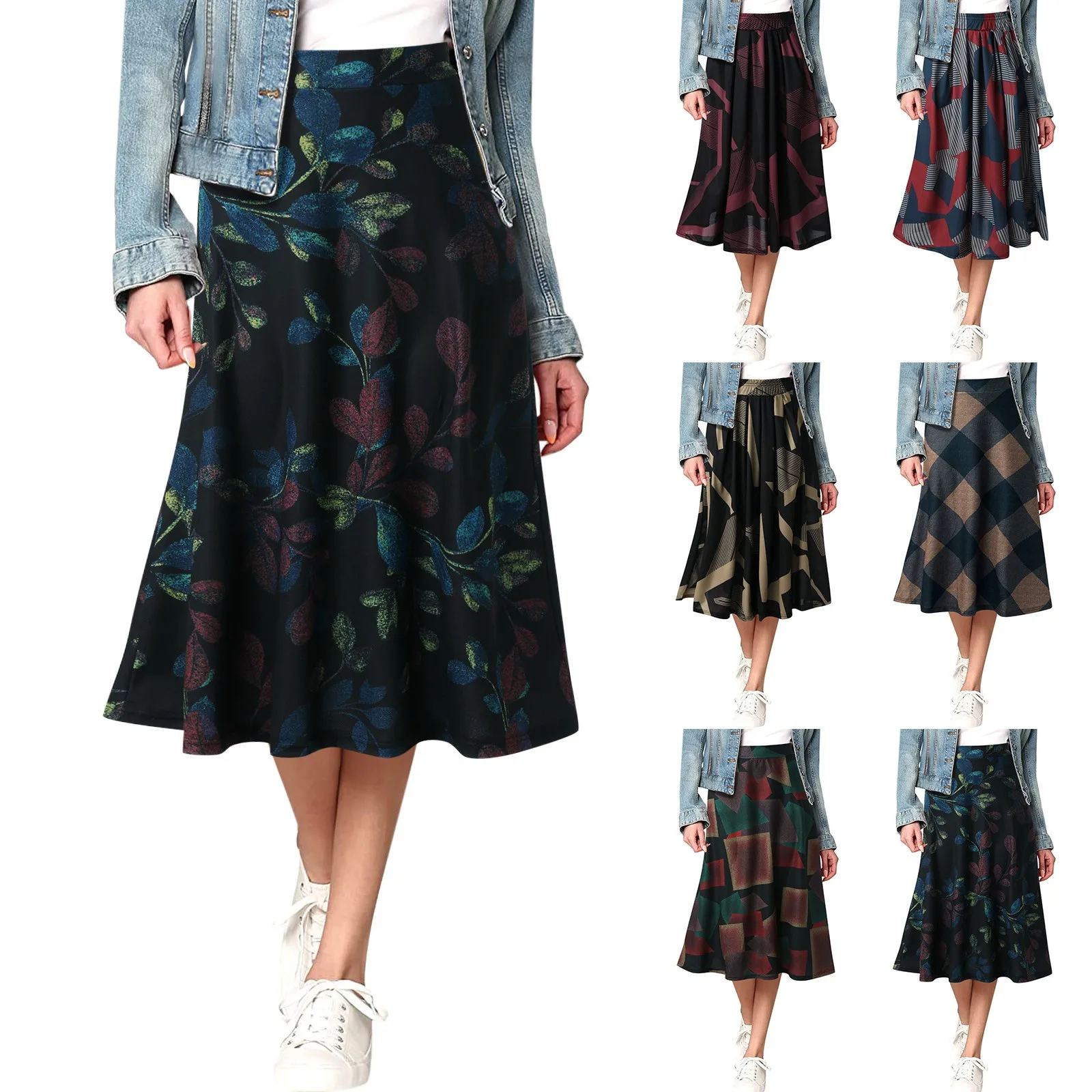 Sexy Maxi Skirt Thick Autumn Winter Plaid Print High Waist A-Line Maxi Skirt Plus Size Skin-touching Elegant Skirt Streetwear