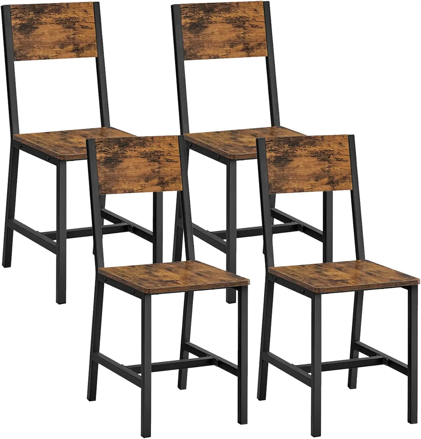 Vasagle Dining Chair Set Of 4, Rustic Wood Chairs With Metal Steel Frame, Easy To Assemble, Comfortable Seat, Modern Farmhouse