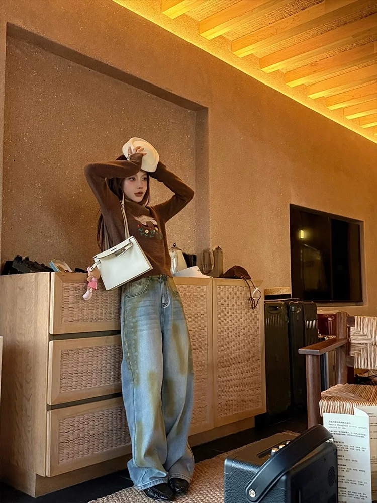 

Spring Summer New High Waist Wide Leg Jeans Women's Cotton Workwear Denim Pants Slimming Versatile Comfortable Casual Jeans