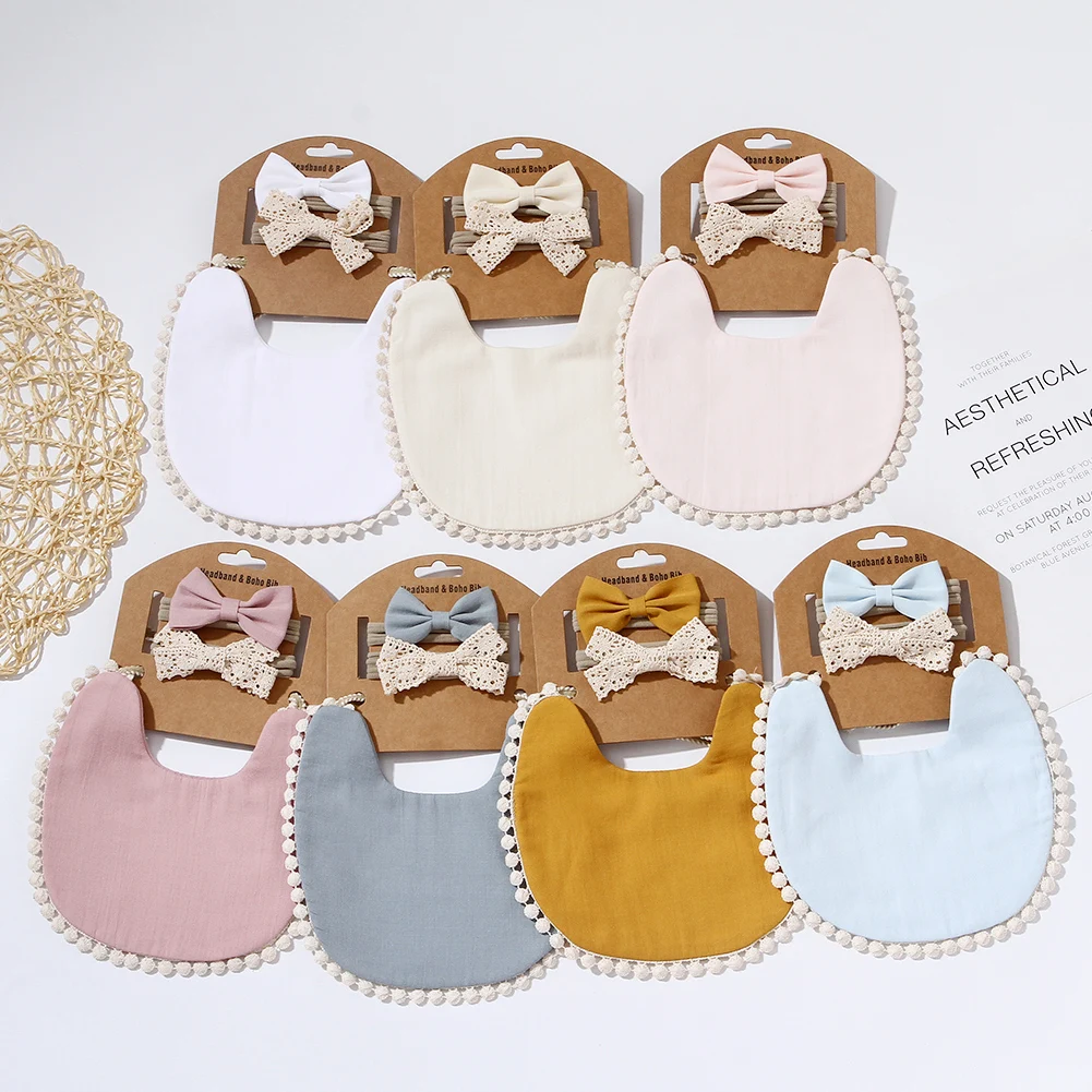 3Pcs/Set Solid Muslin Cotton Baby Bib Newborn Boy Girl Food Eat Apron Adjustable Saliva Towel Scarf Feeding Burp Cloth Stuff