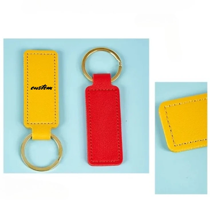 Custom Name PU Leather Keychain Laser Personalized Logo Bag Keyring Room Number Rectangle Key Chain Ring Gift