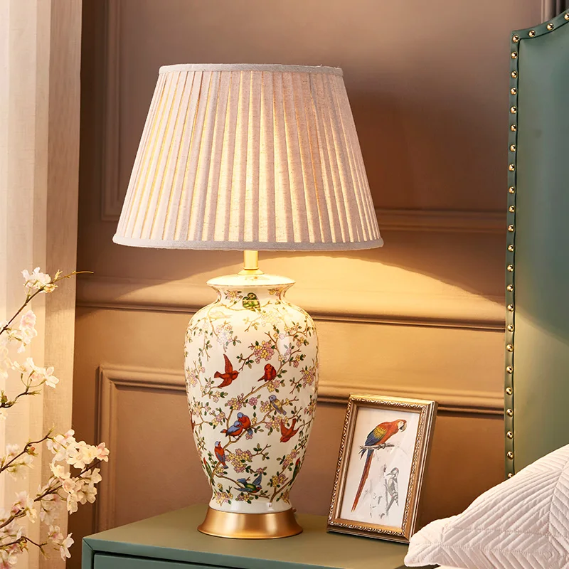 

New Chinese Table Lamp Bedroom Bedside Lamp Study Creative Living Room Decoration Hand Painted Room Table Lamp