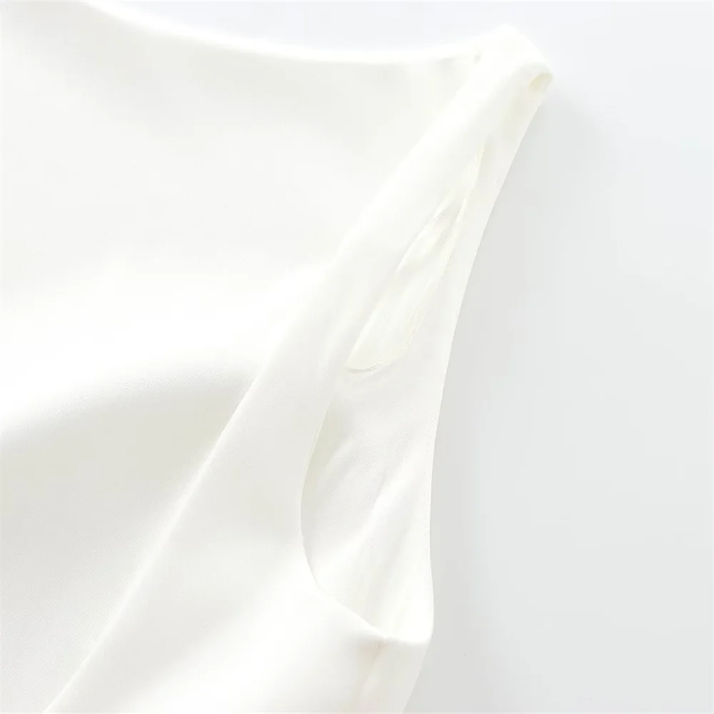 UNIZERA2024 Summer New Product Casual Women\'s Fashion White Round Neck Sleeveless Strap Skirt Stacked Decorative Dress
