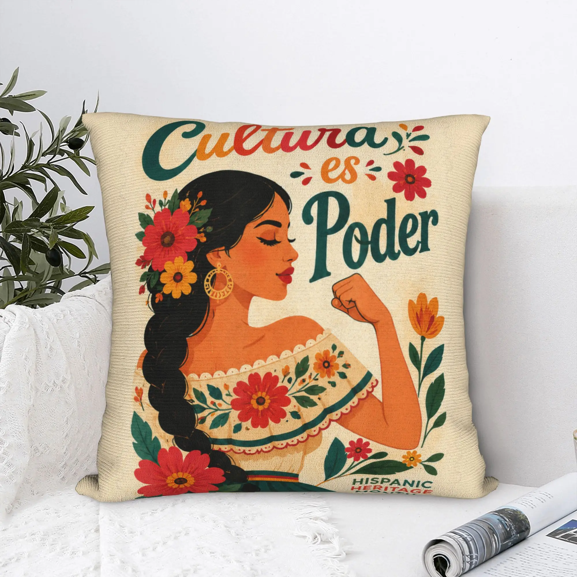 Cultura ES Poder Hispanic Heritage Pillowcases  Cute Funny Pillow Case For Sofa Home Decor Square Pillow Cover