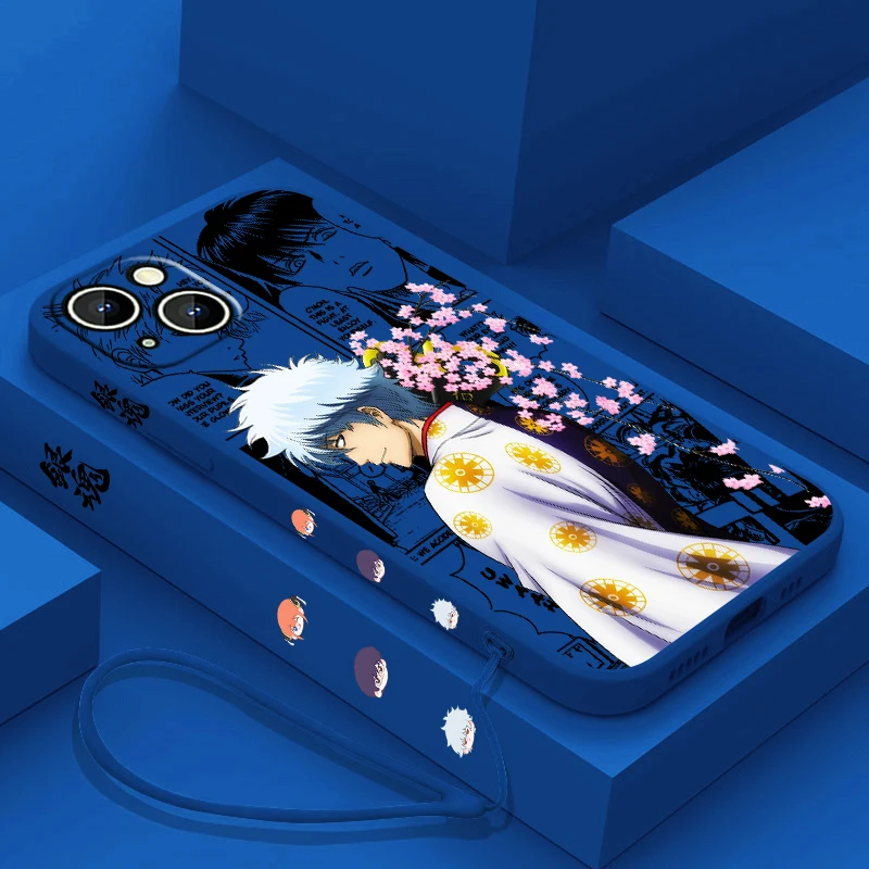 Gintama Sakata Gintoki Phone Case For Apple iPhone 15 14 13 12 11 Pro Max Plus 8 7 SE Liquid Left Rope Capa Cover