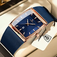 POEDAGAR, reloj de lujo para hombre, malla de acero inoxidable, fecha, reloj de pulsera luminoso resistente al agua para hombre, relojes de cuarzo rectangulares informales para hombre