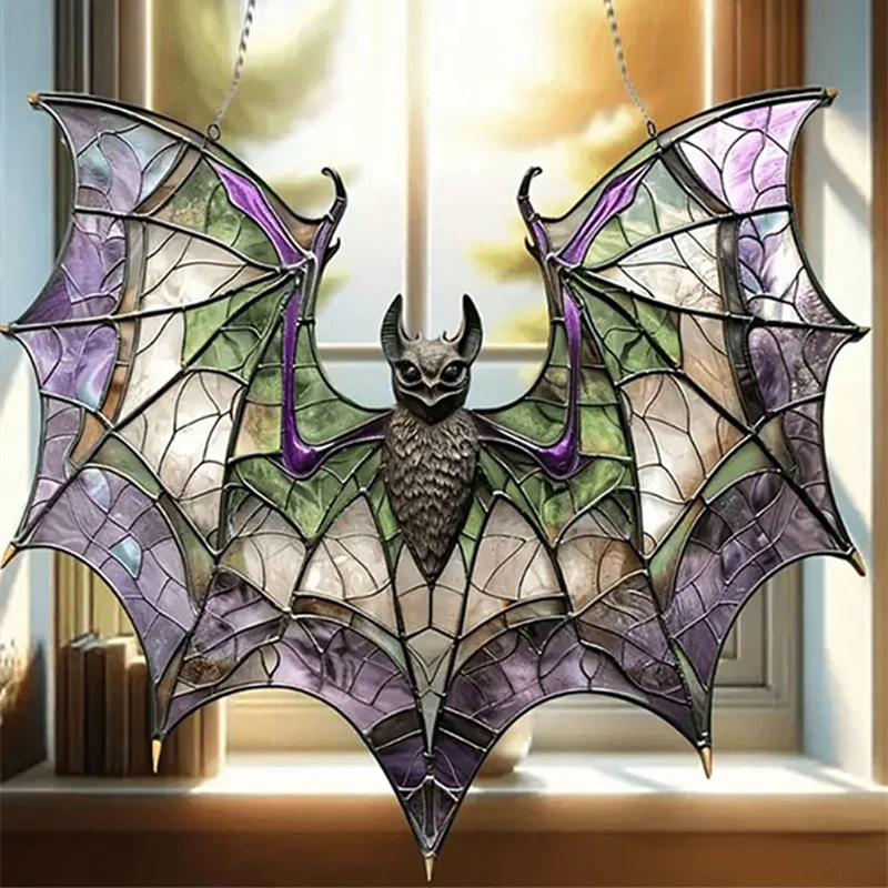 Painted Bat Acrylic Pendant Halloween Home Garden Decoration Sun Catcher Hanging Pendant Bedroom for Office Desktop Decoration