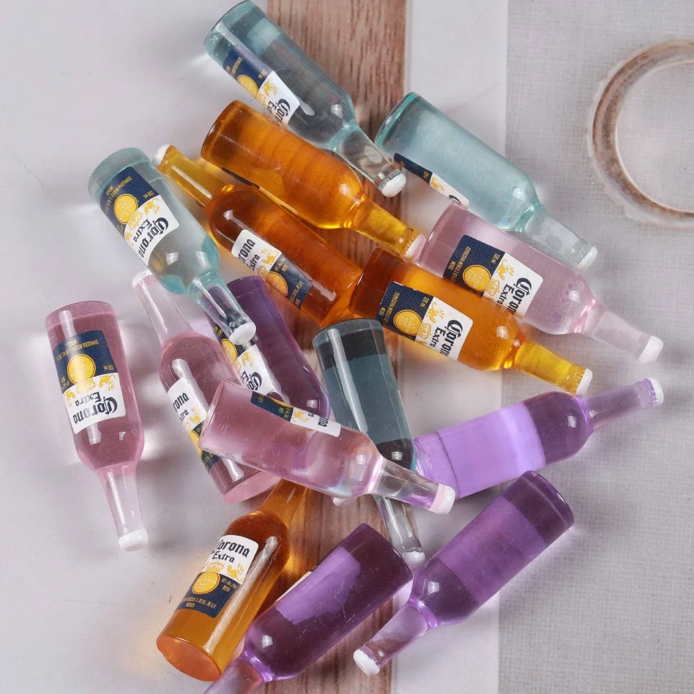 Cute Creative Resin Miniature Beer Bottle DIY Phone Case Accessories Simulation Drinks Food Pretend Play Doll House