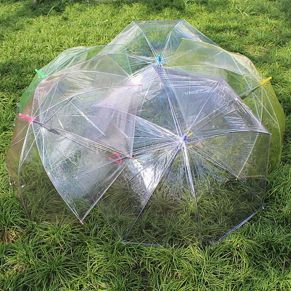 Transparent Umbrella Household Long Handle Umbrella Colorful Internet Celebrity Fresh Lovely Wind Resistance Travel Sun Umbrella