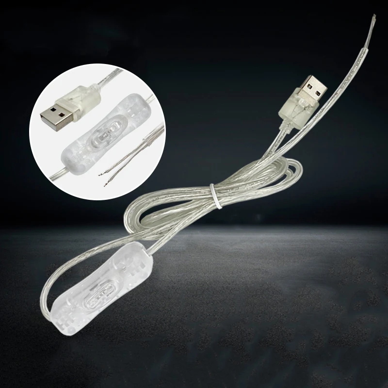 DC 5-12V USB Cable 2M 22awg transparent Power supply male switch button Connector extension Cord E2
