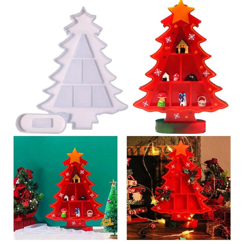 Christmas Tree Shaped Silicone Jewelry Box Molds Epoxy Resin Moulds DIY Storage Container Molds Suitable for DIY Crafts