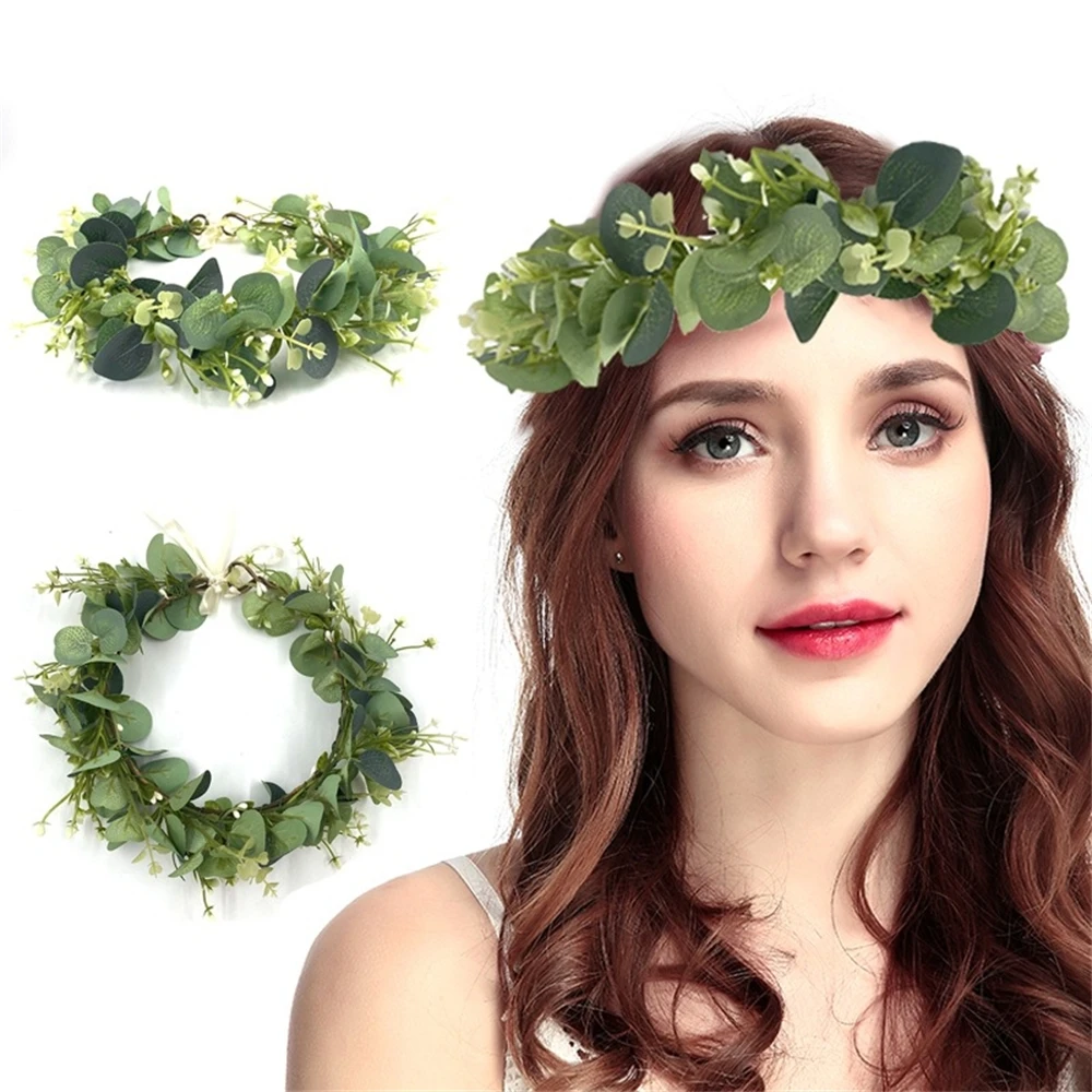 

Eucalyptus Leaf Simulation Flower Wreath Easter Holiday Outside Wreath Rattan Garden Decor Women Photo Flower Garland Hair Band