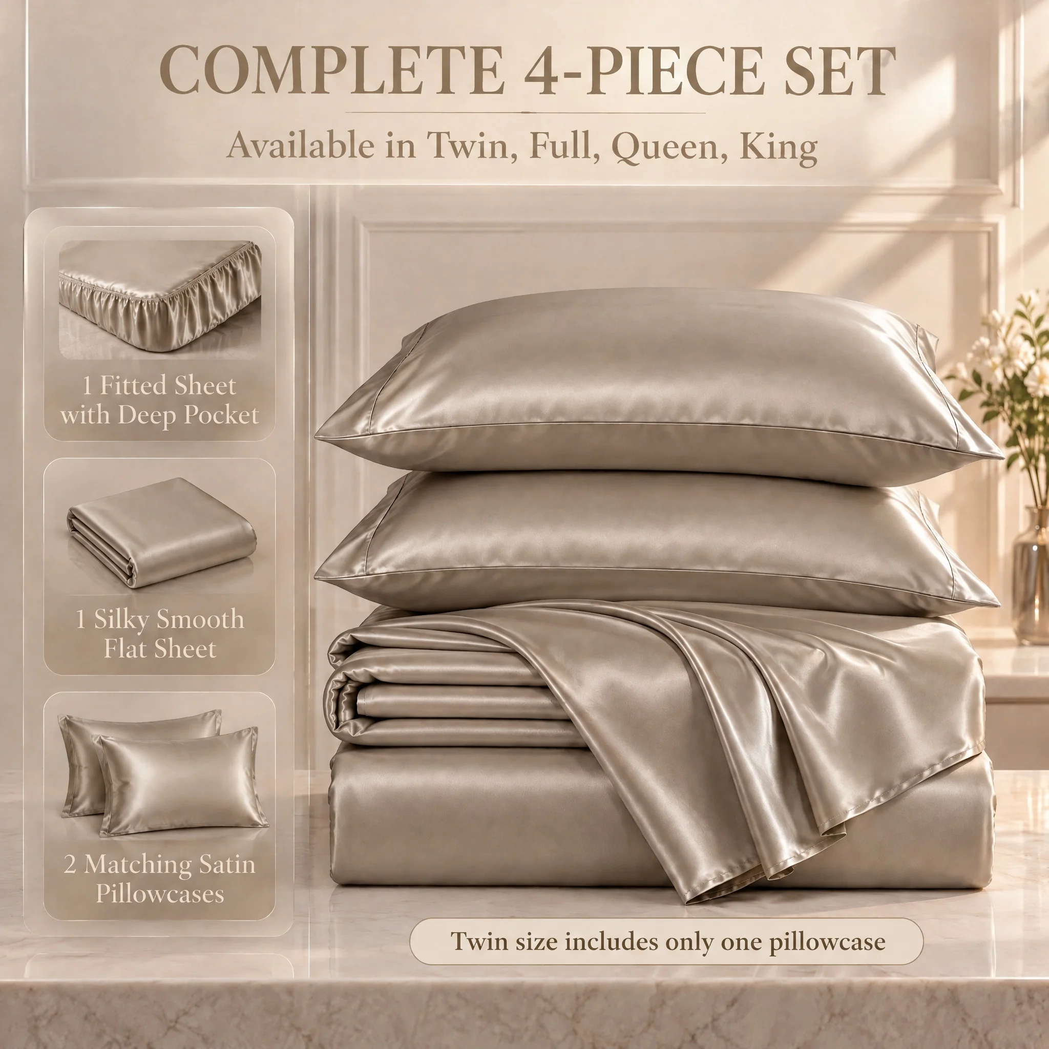 3/4pcs Luxury Fitted Sheet Set, 14 Inch Deep Pocket Bedding, Elegant Bedroom Decor, Gentle Touch for Skin And Hair, Comfortable & Airy, All Season Daily Use, Ideal For Master And Guest Room