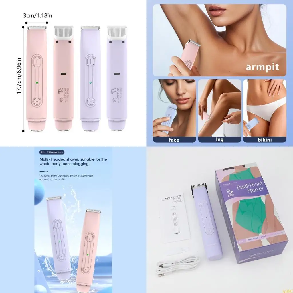 

A0NC Женская перезаряжаемая бритва с двумя лезвиями, удобный для путешествий, водонепроницаемый триммер для бикини, подмышек,