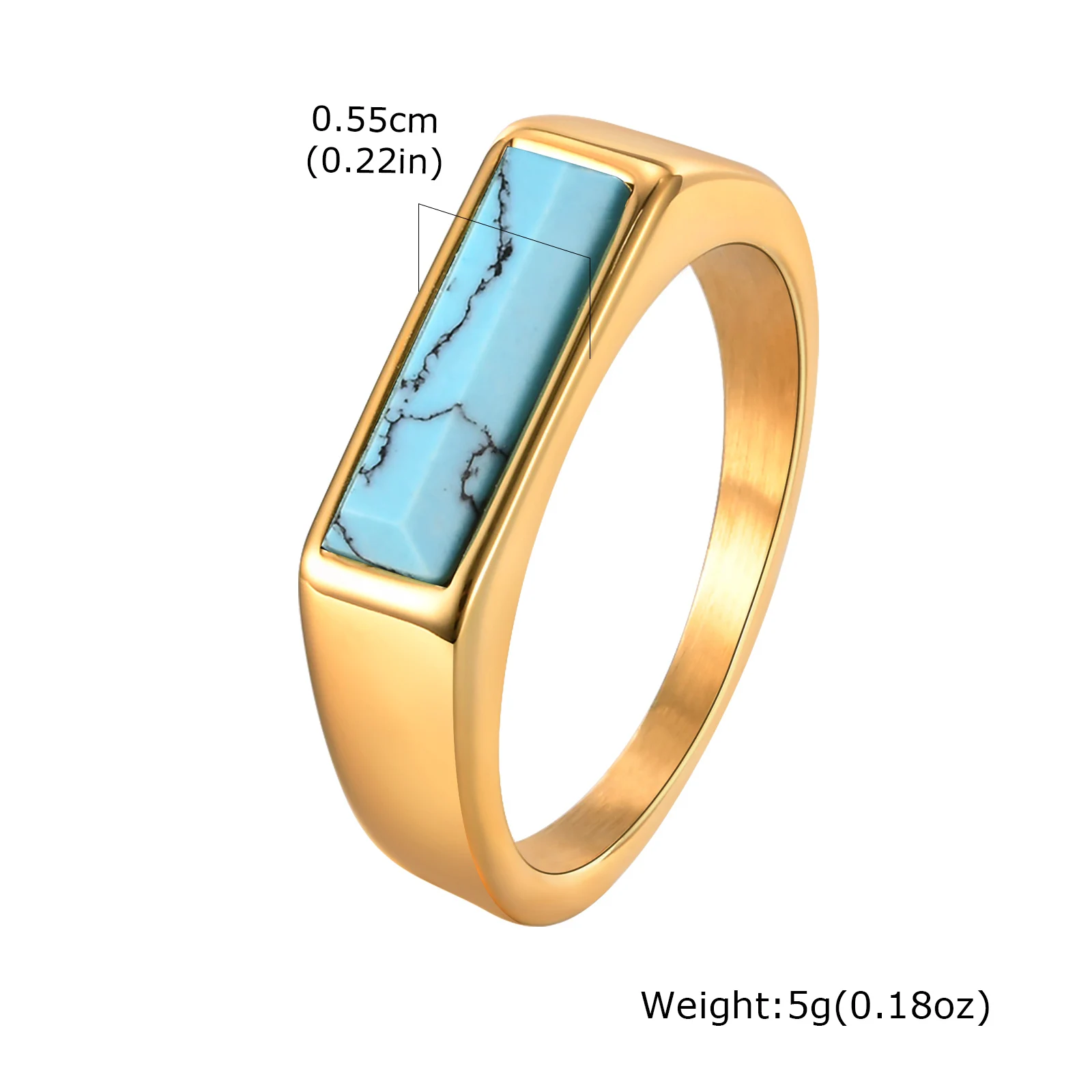 Natural Stone Signet Stainless Steel Ring For Men Women, Unisex Gold Plated Jewelry Dad Boyfriend Valentine\'s Day Gift
